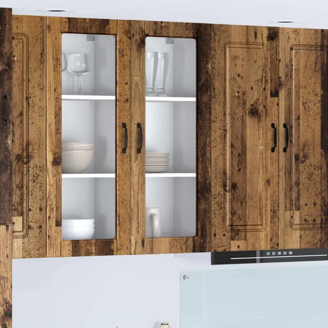 vidaXL Wandglas cabinet PORTO Oud hout 40 x 31 x 100 cm Bewerkt hout Bruin