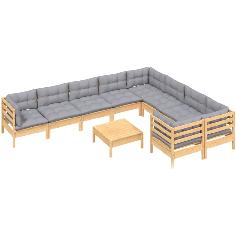 vidaXL 10-delige Loungeset met grijze kussens grenenhout Grijs