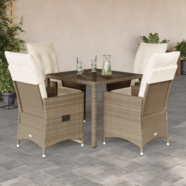 vidaXL 5-delige Tuinset met kussens poly rattan beige, foto 2