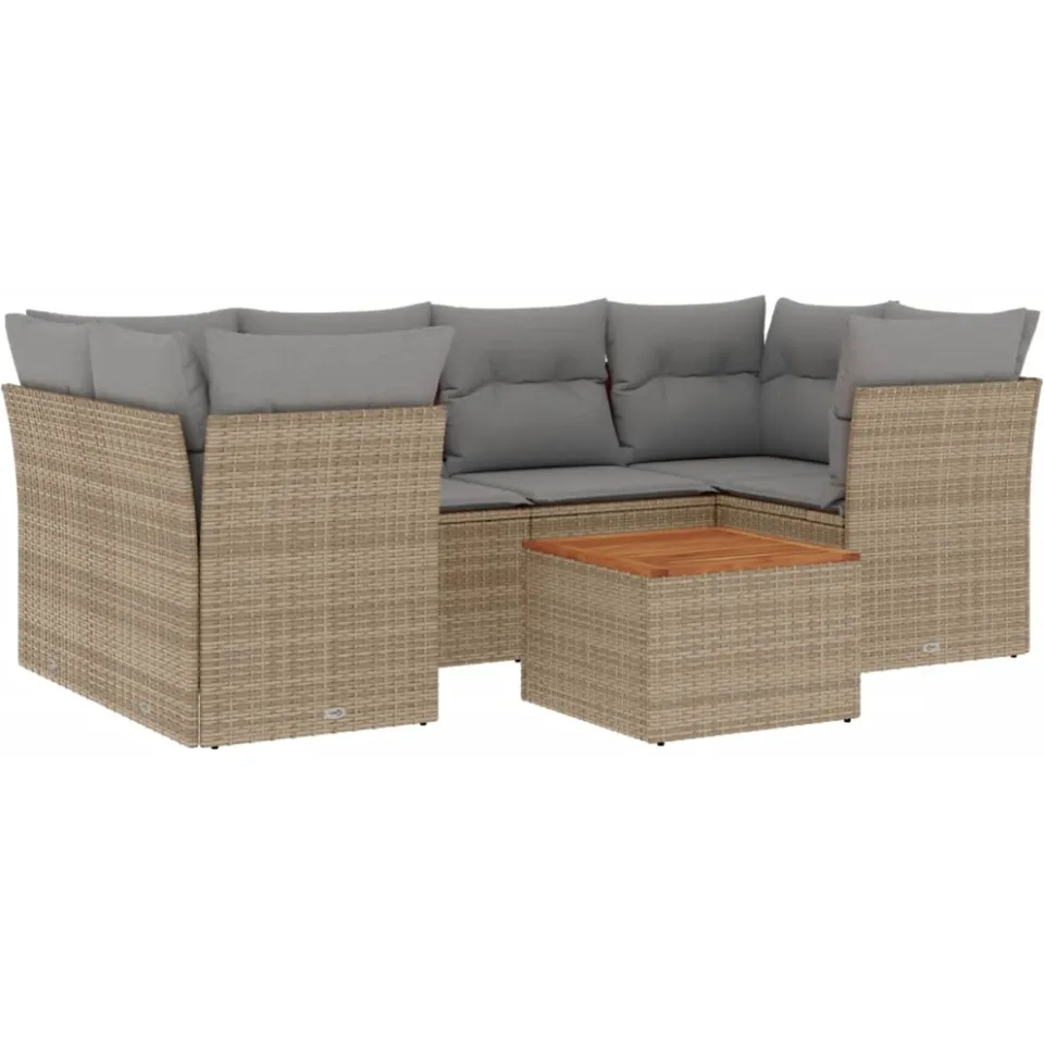 vidaXL 7-delige Loungeset met kussens poly rattan beige, foto 3
