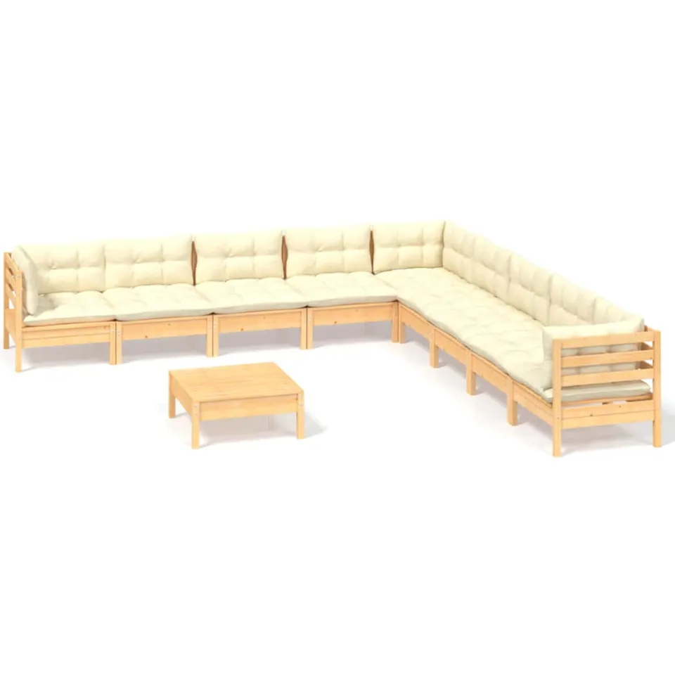 vidaXL 10-delige Loungeset met crèmekleurige kussens grenenhout