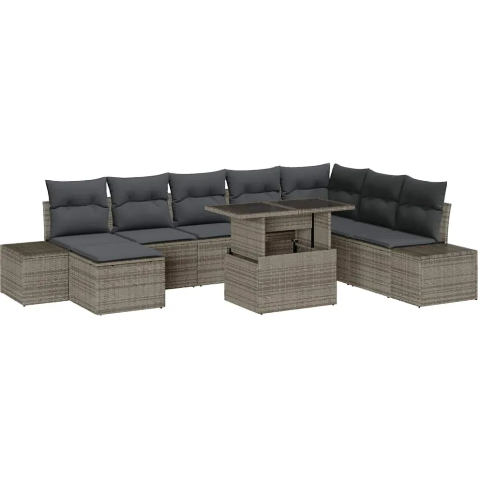 vidaXL Tuin Sofa Set 9 st Grijs poly rattan
