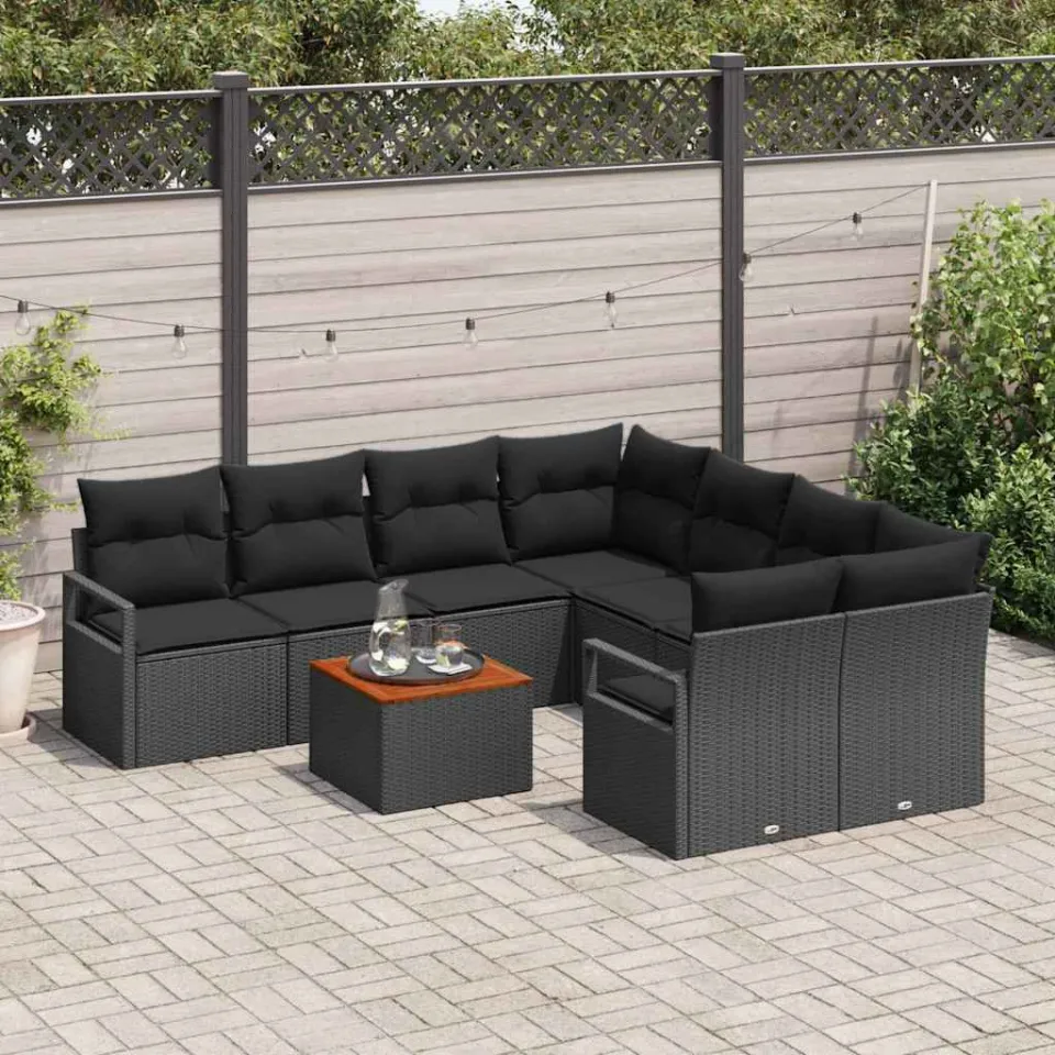 vidaXL Tuinbankenset 9 st Zwart poly rattan, foto 3