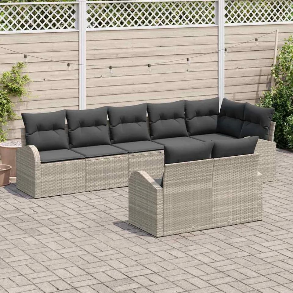 vidaXL Tuinbankenset 8 st Lichtgrijs poly rattan