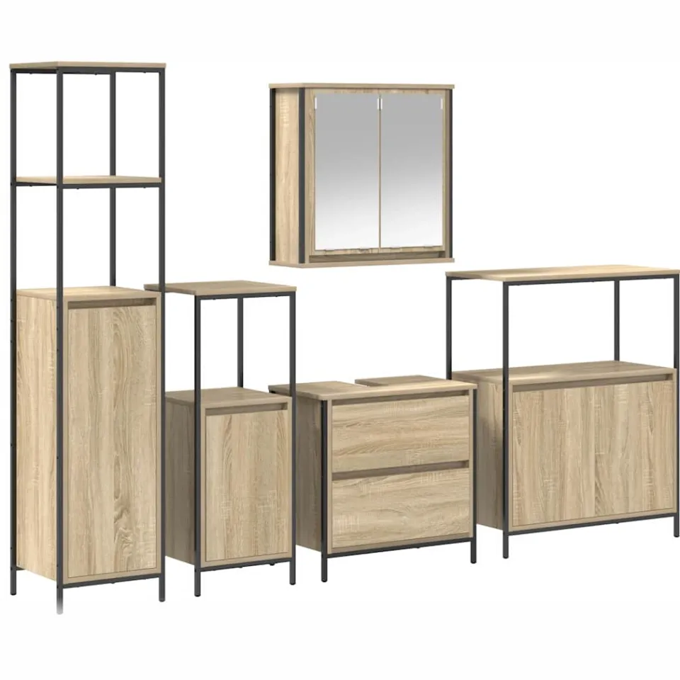 vidaXL Badkamermeubelset 5 st Beige 36 x 35 x 165 cm Bewerkt hout Bruin