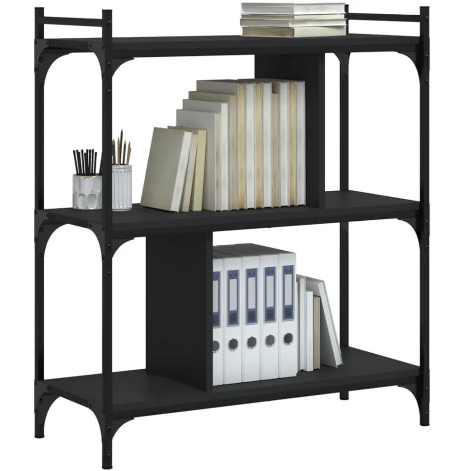 vidaXL Boekenkast 3-laags 76x32x88 cm bewerkt hout zwart