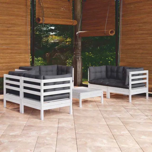 vidaXL 7-delige Loungeset met kussens massief grenenhout wit, foto 2