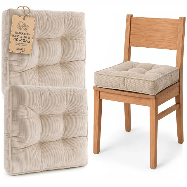Amazinggirl Zitkussen voor Eetkamerstoel en Keukenstoel Vierkant Zacht Beige Corduroy (2 stuks)