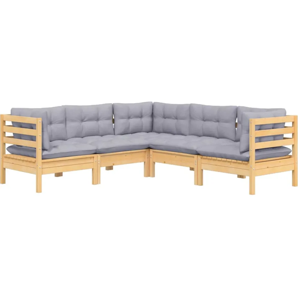 vidaXL 5-delige Loungeset met grijze kussens massief grenenhout Grijs