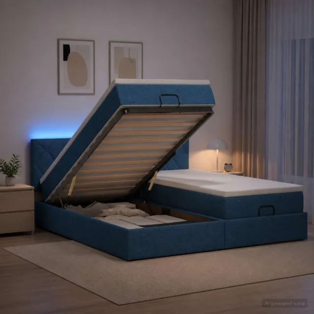 vidaXL Ottoman Bed met Matrassen en LED Blauw 200 x 200 cm Stof