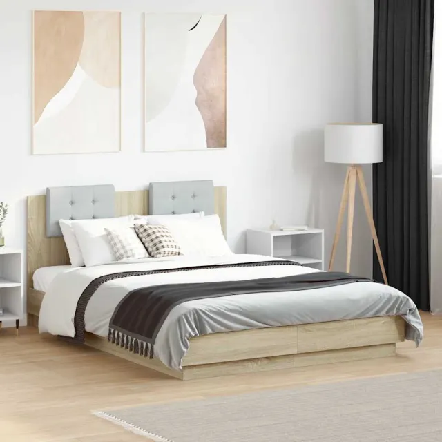 vidaXL Bedframe met hoofdeinde bewerkt hout sonoma eiken 140x190 cm Bruin