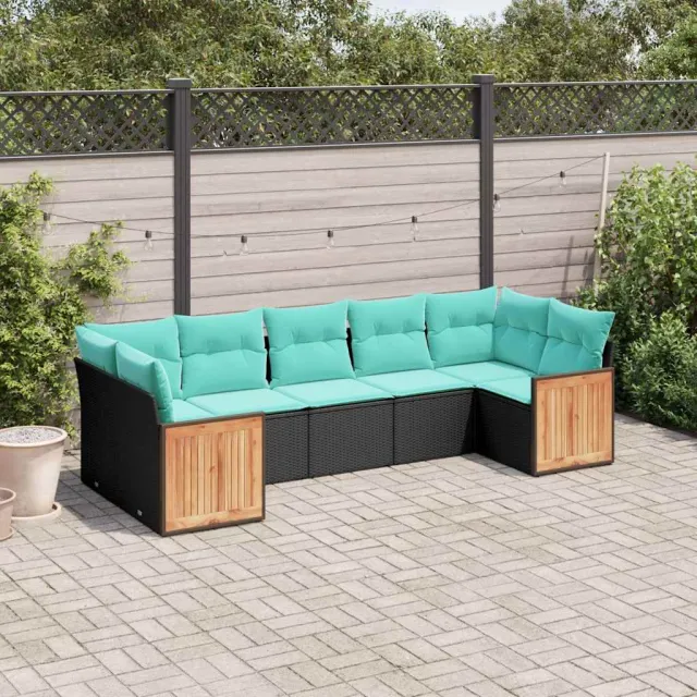 vidaXL 7-delige tuinbankset met kussens van zwart polyrotan, foto 2