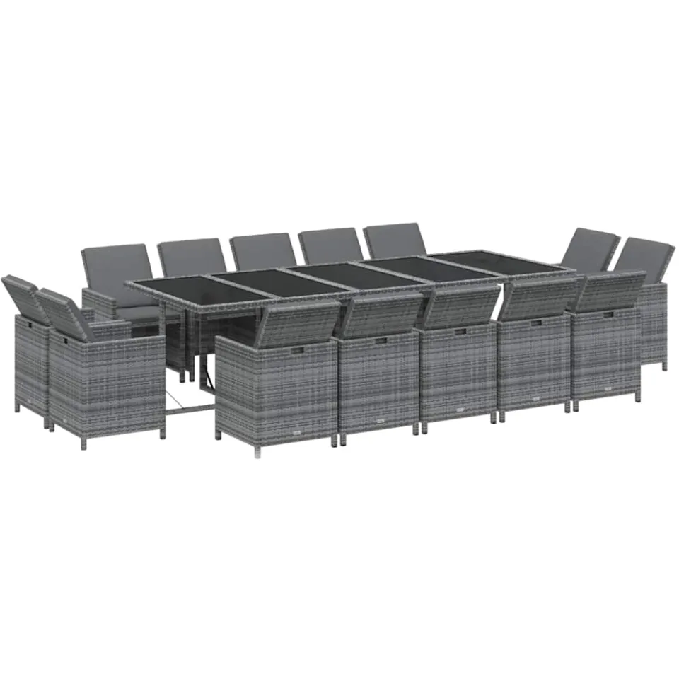 vidaXL 15-delige Tuinset met kussens poly rattan grijs, foto 3