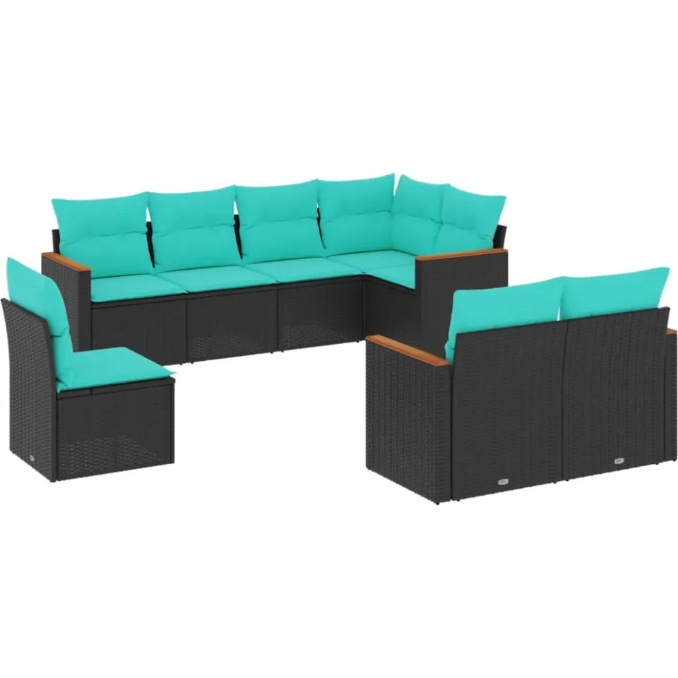 vidaXL 8-delige tuinbankset met kussens, zwart polyrotan, foto 3