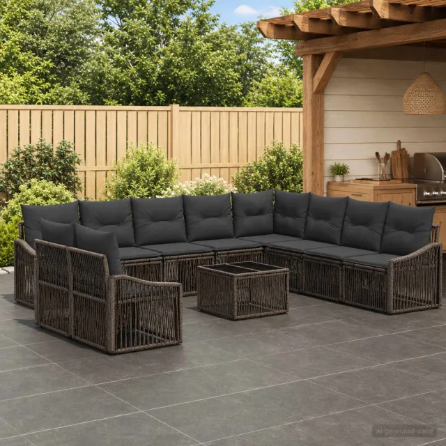 vidaXL Tuinbankenset 11 st 10-zits Grijs poly rattan, foto 2