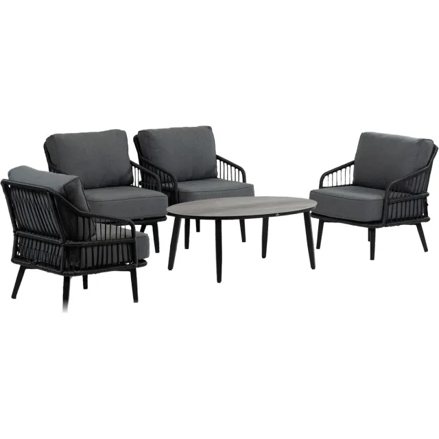 4 Seizoenen Tuinmeubelen Stoel loungeset Isabel | 5-delig | 4 personen | Black/Grey | Rope & aluminium Black, Grey