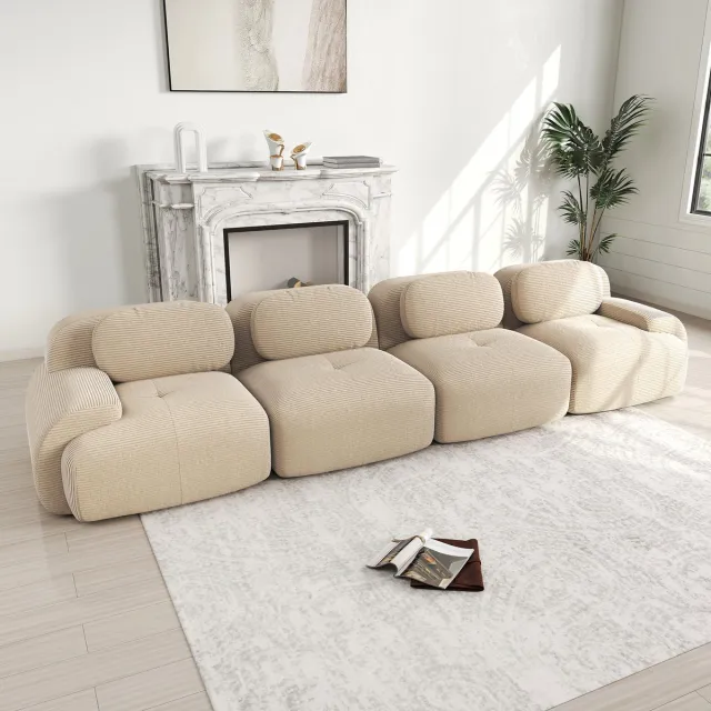 Wishdor Modulaire Hoekbank - Frameloos En 32D Schuim - Flexibele Opstelling - Cordstof - Beige