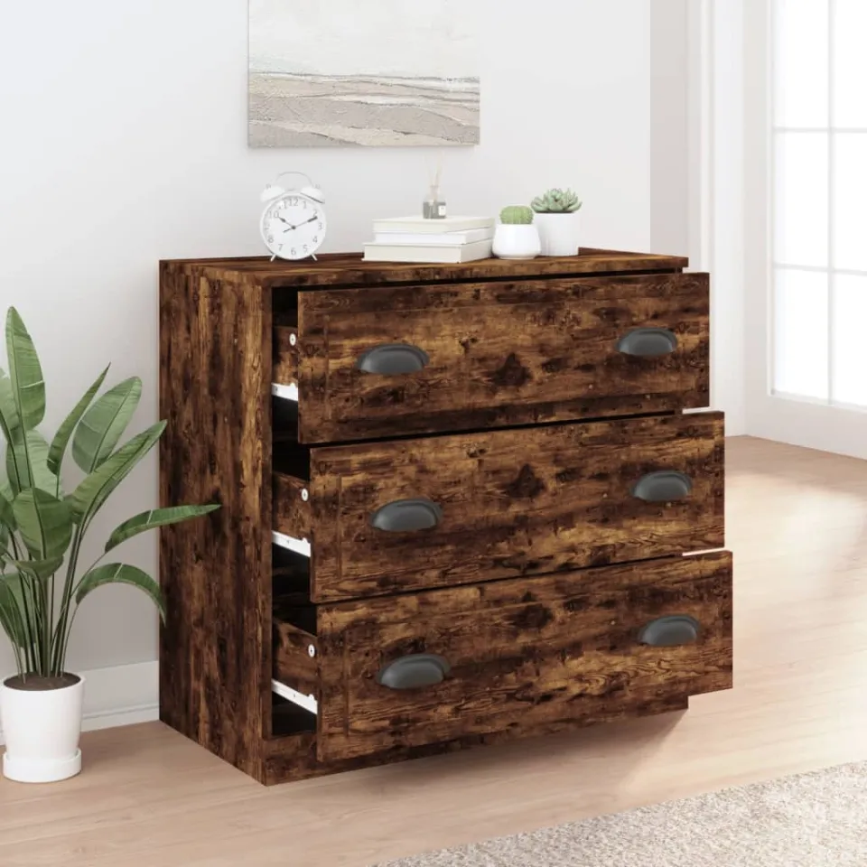 vidaXL Dressoir 70x35,5x67,5 cm bewerkt hout gerookt eikenkleurig, foto 3