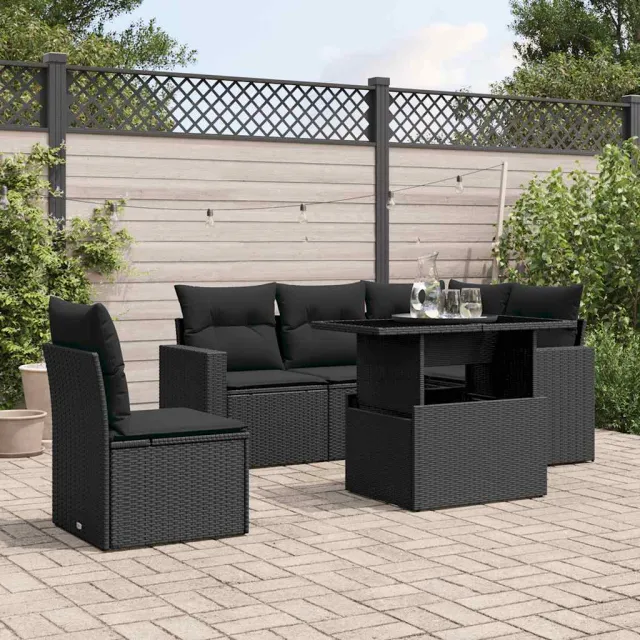 vidaXL 6-delige Loungeset met kussens poly rattan zwart, foto 2