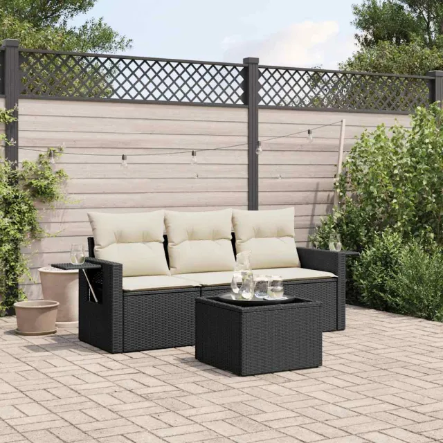vidaXL 4-delige Loungeset met kussens poly rattan zwart, foto 2