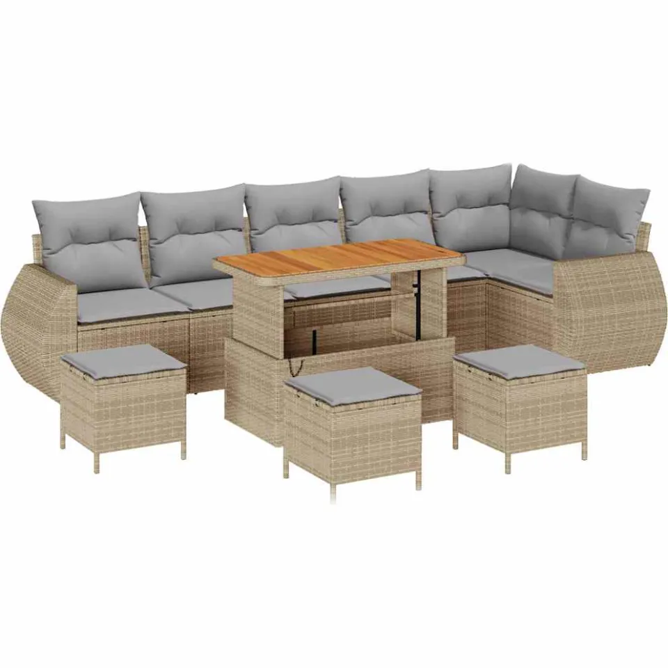 vidaXL Tuinbankenset 10 st Beige poly rattan