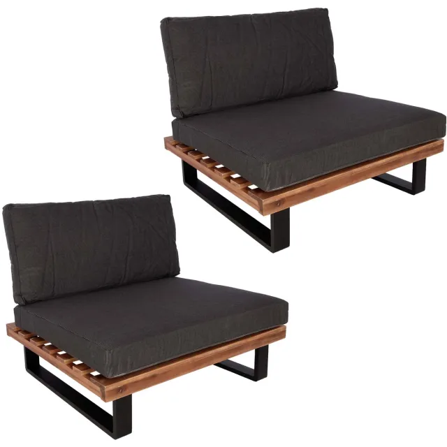 MCW Set van 2 loungestoelen MCW-H54, tuinstoelen, gesponnen poly acaciahout FSC-gecertificeerd aluminium ~ bruin, bekleding donkergrijs