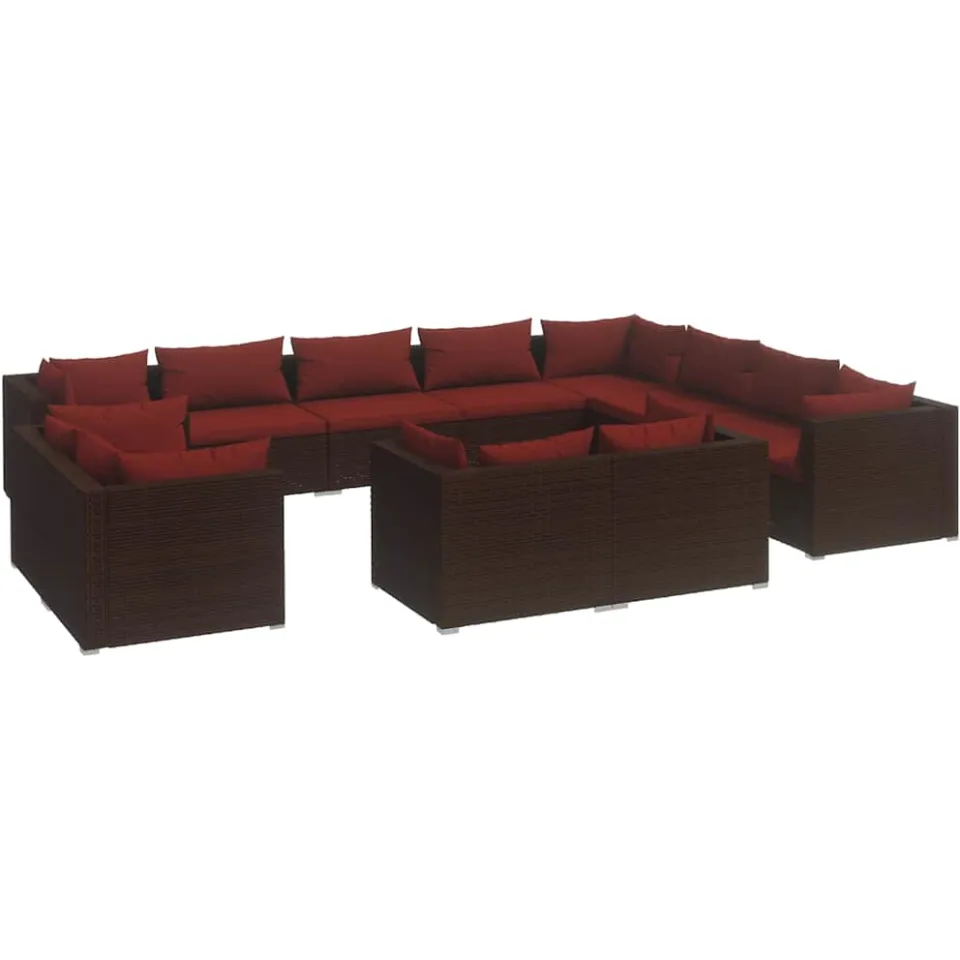 vidaXL 12-delige Loungeset met kussens poly rattan bruin