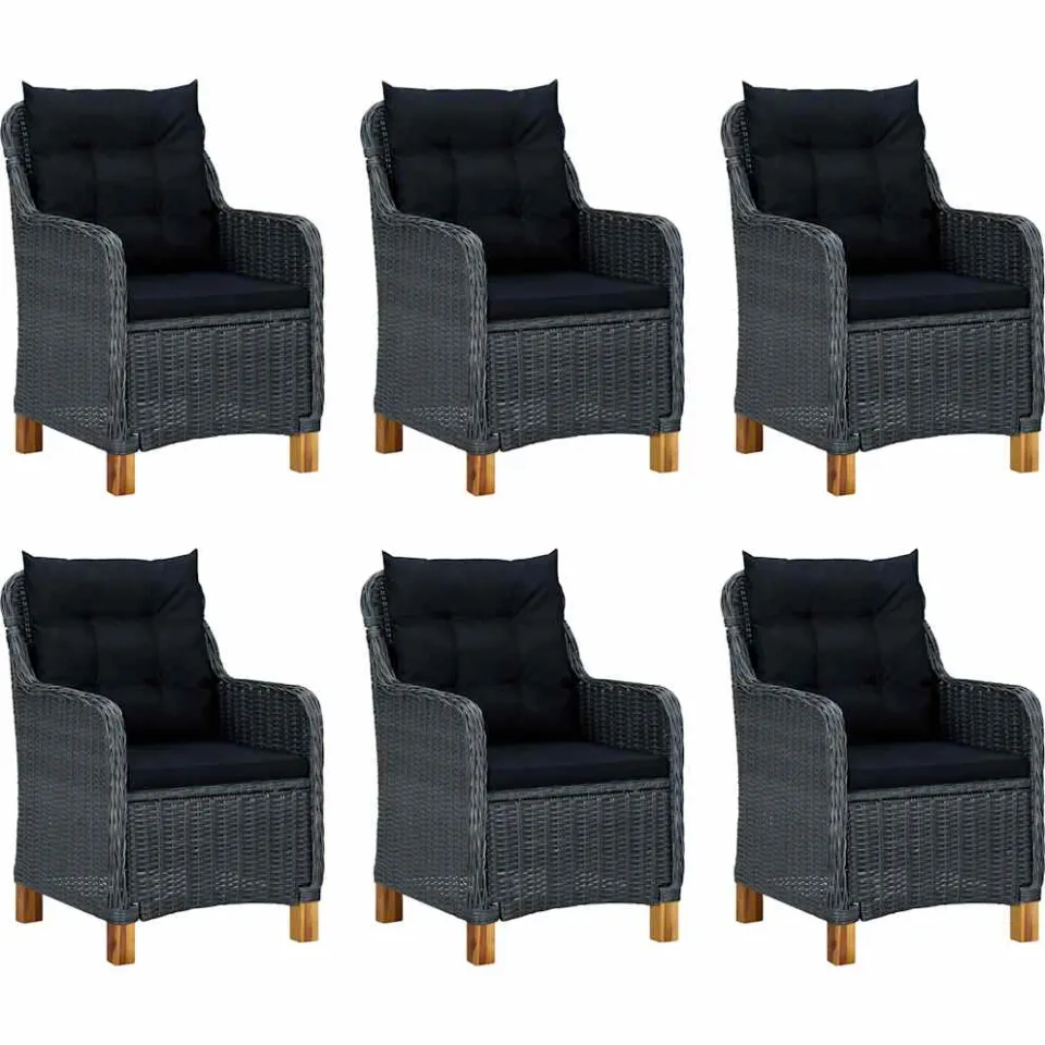 vidaXL 7-delige Tuinset met kussens poly rattan donkergrijs