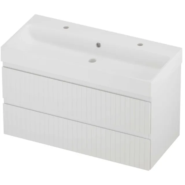 Proline Podium Badmeubelset Polystone Loft 2 Kraangaten Gefreesd 100x46x62 cm Mat White Mat Wit
