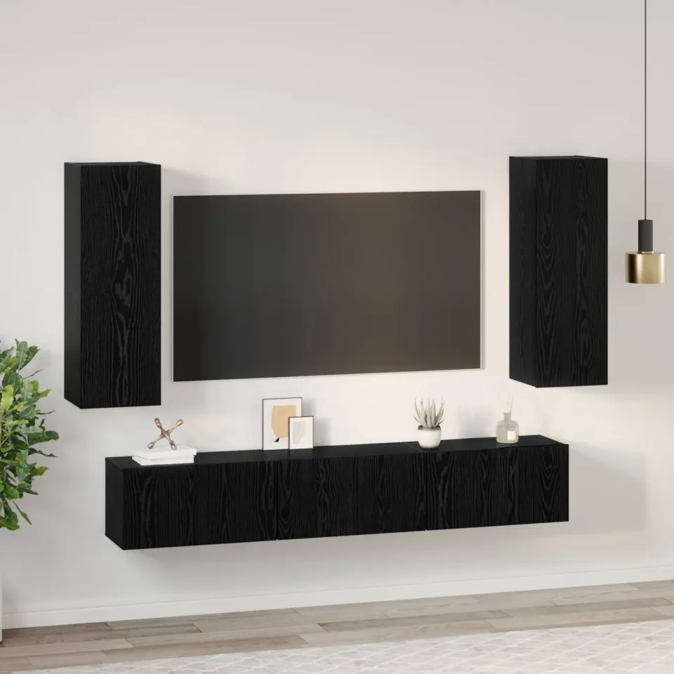 vidaXL Tv-meubelset 5 st Zwart Eiken Bewerkt hout, foto 4