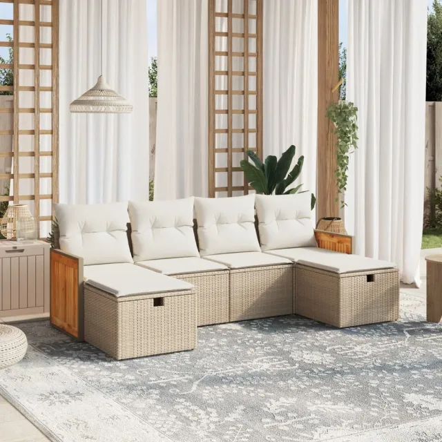 vidaXL 6-delige Loungeset met kussens poly rattan beige, foto 2