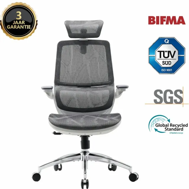Sihoo M59AS Ergonomische Bureaustoel - 3D Verstelbare & 90° Opklapbare Armleuningen - Dubbele Rugleuning met Adaptieve Lendensteun - Zadelvormig Zitkussen - Hoogwaardig Mesh - BIFMA/SGS Gecertificeerd - Tot 150kg - 43.5x50.5x101.6cm——grijs M59AS grijs