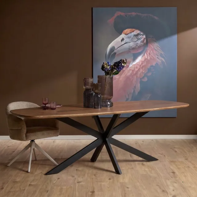 Starfurn Eettafel Mia - Eetkamertafel mangohout - Eettafel ovaal 240 cm Bruin, Zwart