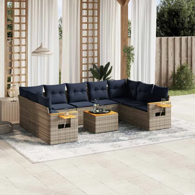 vidaXL 10-delige Loungeset met kussens poly rattan grijs, foto 2