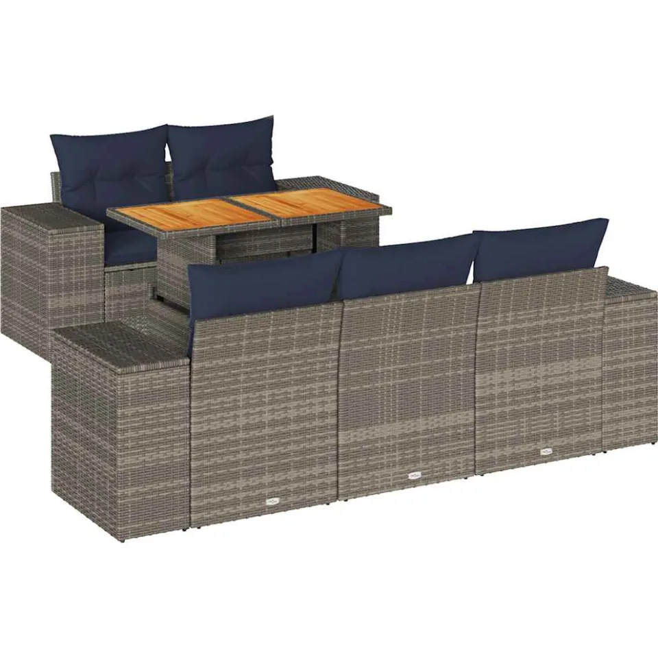 vidaXL 6-delige Loungeset met kussens poly rattan grijs, foto 3