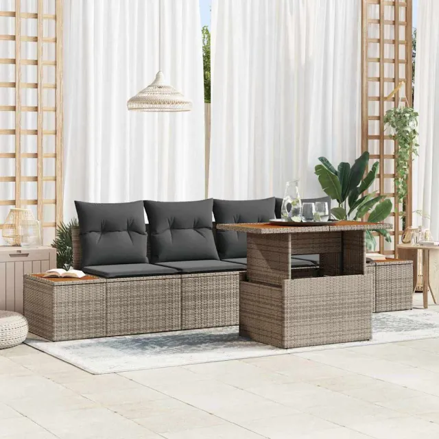 vidaXL Tuin Sofa Set 5 st Grijs Poly riet, foto 2