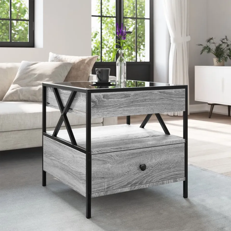 vidaXL Salontafel met Infinity LED 50x50x51 cm grijs sonoma eikenkleur, foto 3