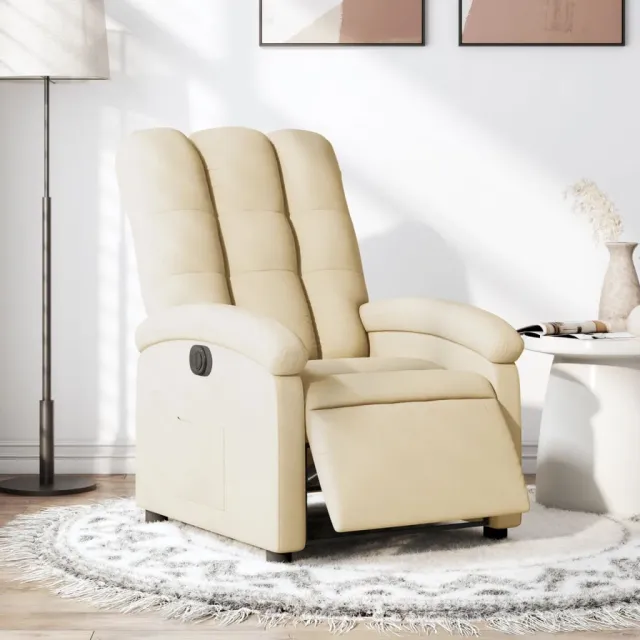 vidaXL Fauteuil verstelbaar elektrisch stof crèmekleurig