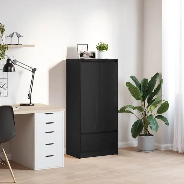 vidaXL Kast met lade 55,5x34x119,5 cm spaanplaat zwart eikenkleurig, foto 2