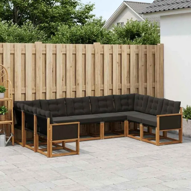 vidaXL Buiten bankenset 9 st 9-zits Naturel en Zwart Bruin