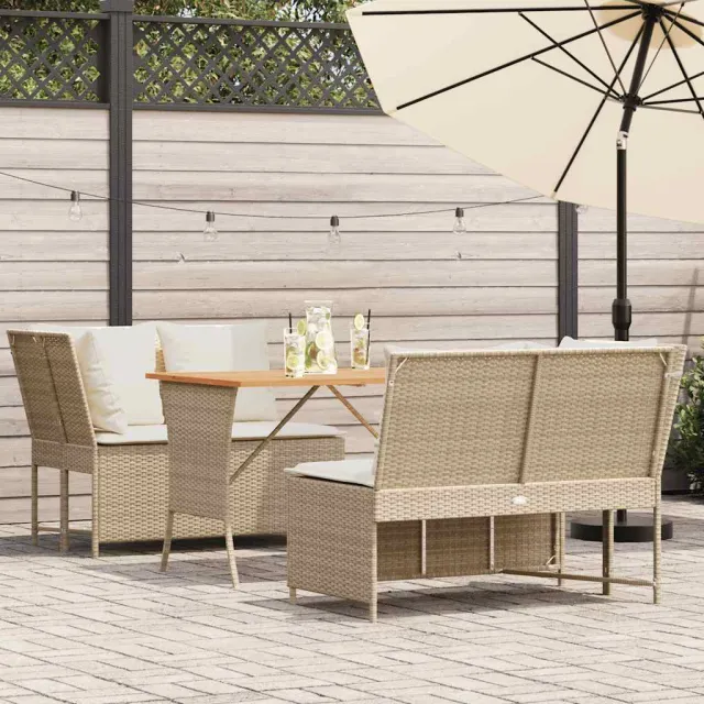 vidaXL 3-delige Loungeset met kussens poly rattan beige, foto 2