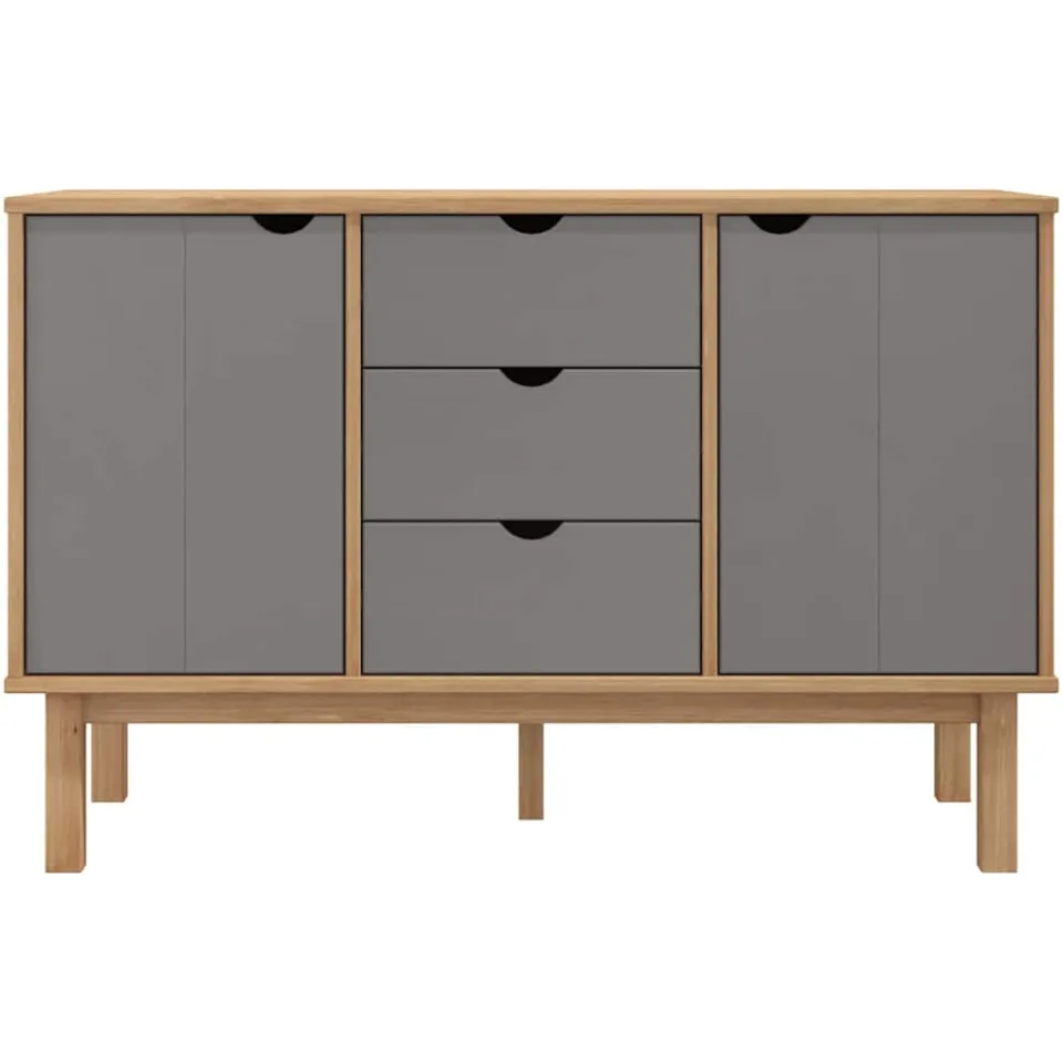 vidaXL Dressoir OTTA 113,5x43x73 cm massief grenenhout bruin en grijs