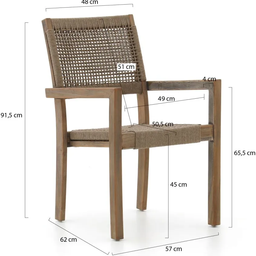 ROUGH Furniture ROUGH-Batang Rope/ROUGH-X 200cm dining tuinset 5-delig stapelbaar bruin, foto 3