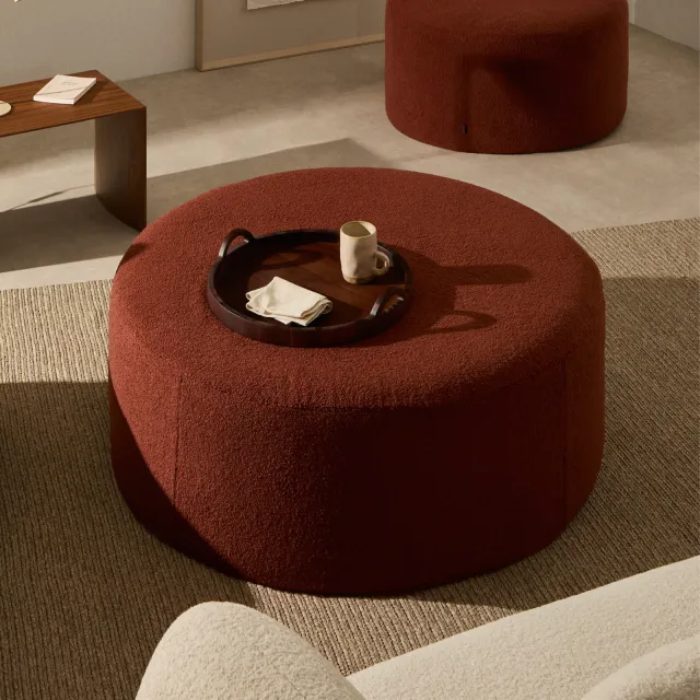 Kave Home Poef 'Kaeli' Bouclé, 90cm, kleur Terracotta