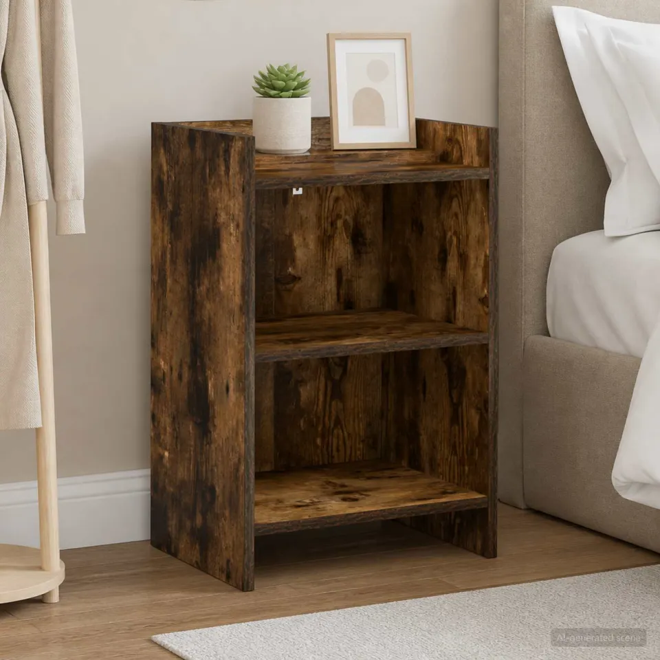 vidaXL Nachtkastjes Gerookt eiken 40 x 30 x 60 cm Bewerkt hout, foto 4