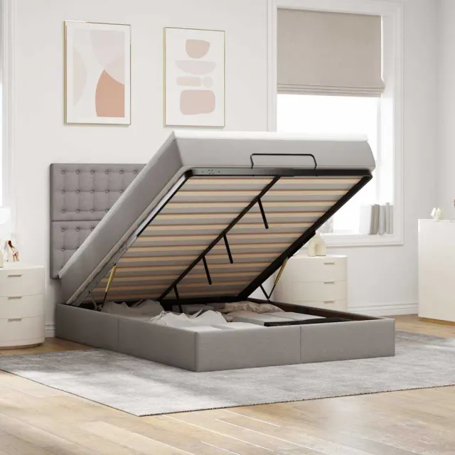 vidaXL Ottoman bed met matras 140x190cm stof taupe
