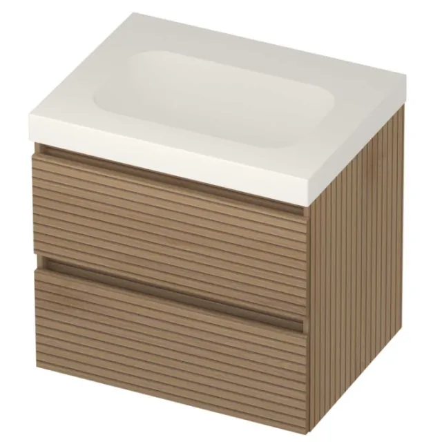 Basic-Line Moby 46 Badmeubelset Polystone Zonder Kraangat 60x46x58 cm Lamello Oak Mat Wit
