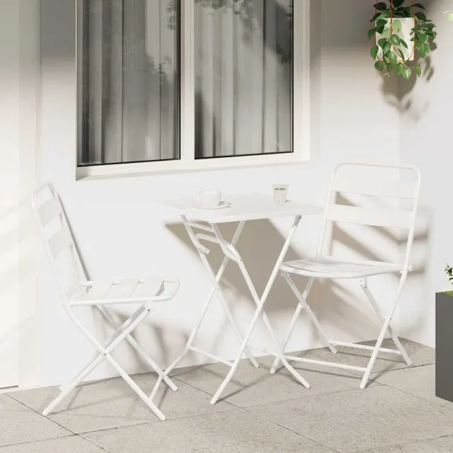 vidaXL Tuin Bistro Set 3 st Wit Staal, foto 2