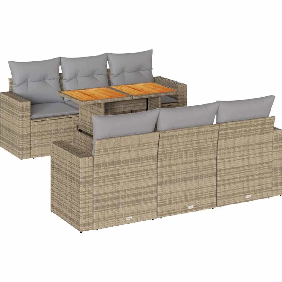 vidaXL 7-delige Loungeset met kussens poly rattan beige, foto 3