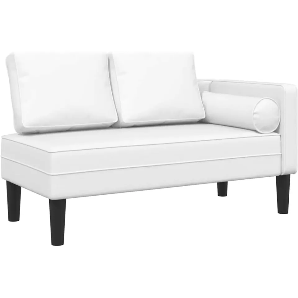 vidaXL Chaise longue met kussens kunstleer wit, foto 3